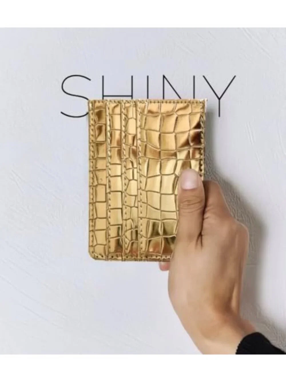 Sleek Metallic Gold Credit Card Holder Wallet | Slim Minimalist Design, Mirror